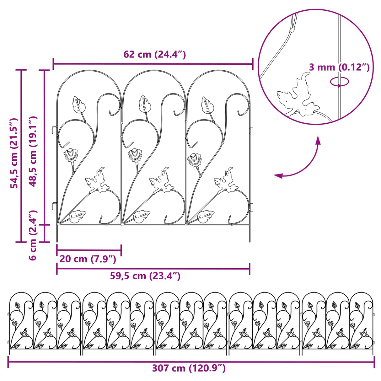 vidaXL Tuinhek 5 pcs Zwart Staal