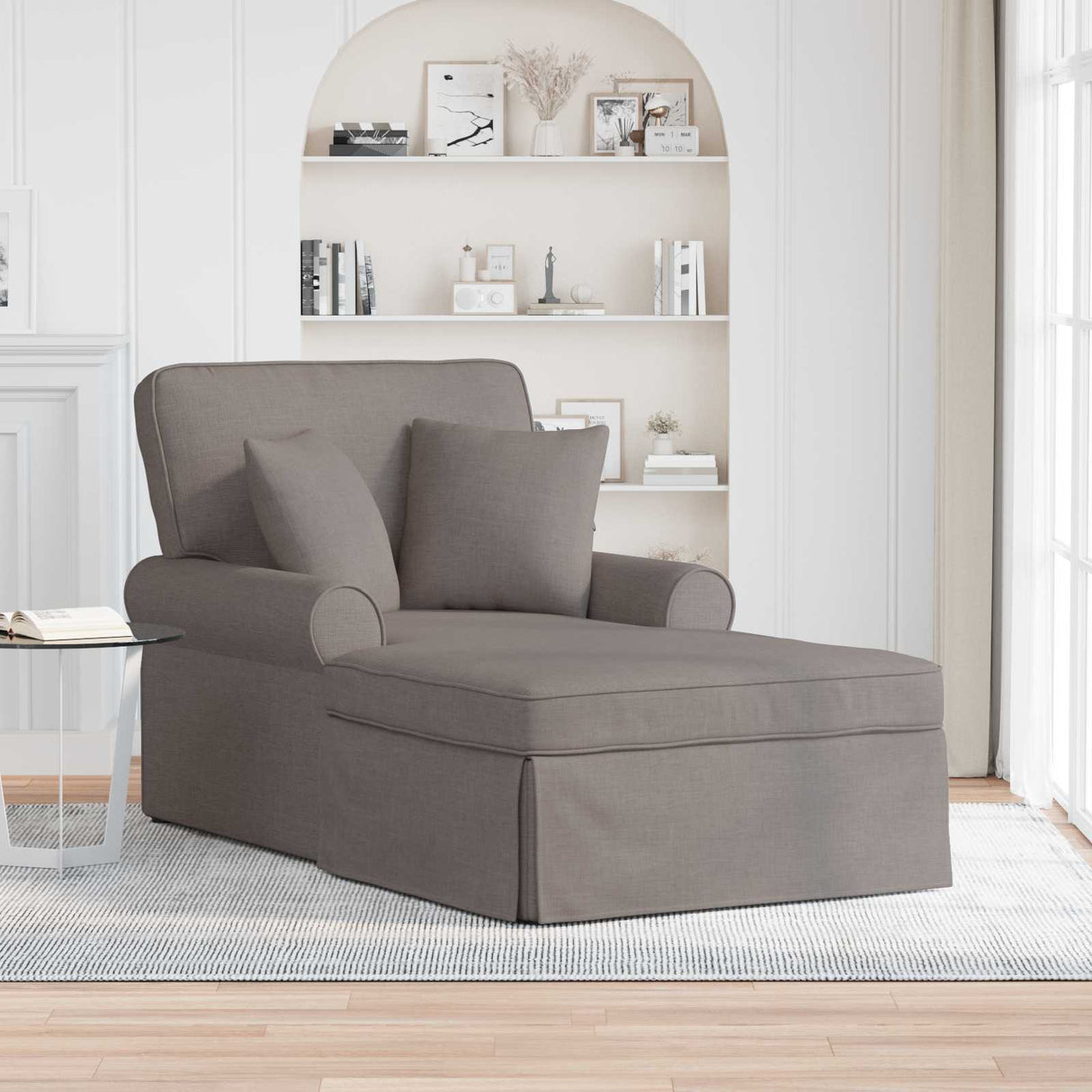 vidaXL Chaise Lounge with Skirt and Cushion 3 pcs Light Grey Fabric