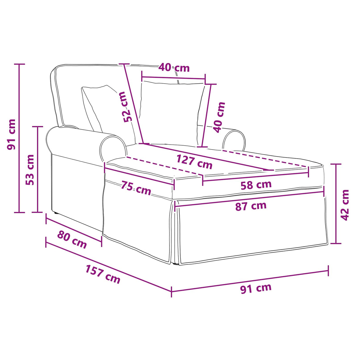 vidaXL Chaise Lounge met Rok Crèmekleurig 157 x 91 x 91 cm ARES
