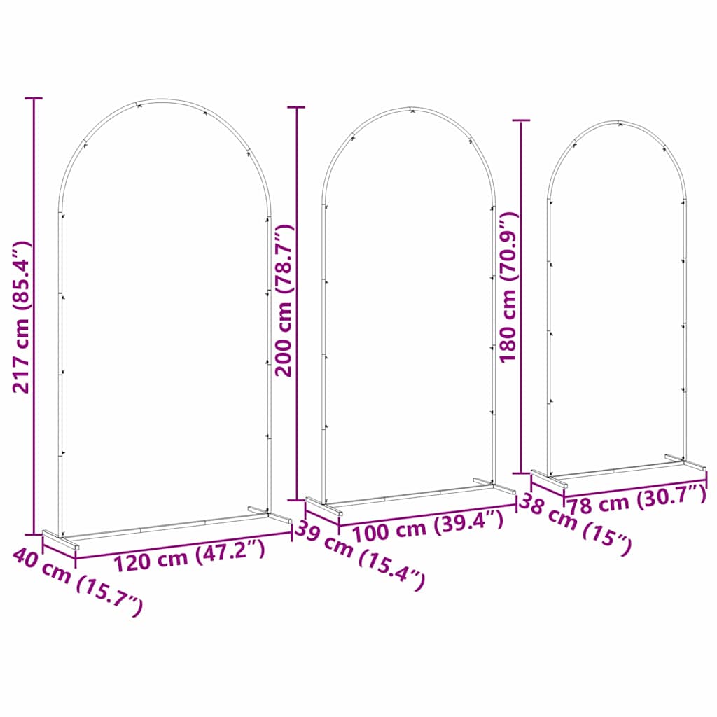 vidaXL Huwelijksboog 3 pcs Wit Staal