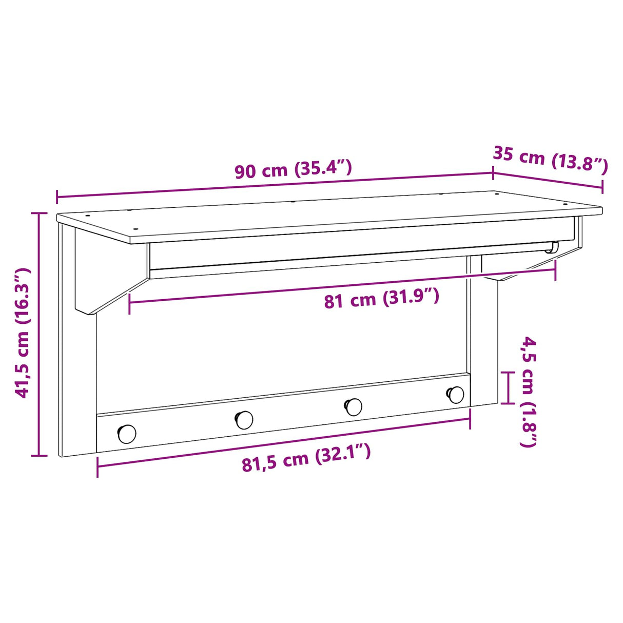 vidaXL Kapstok Honing bruin 90 x 35 x 41,5 cm Massief vurenhout