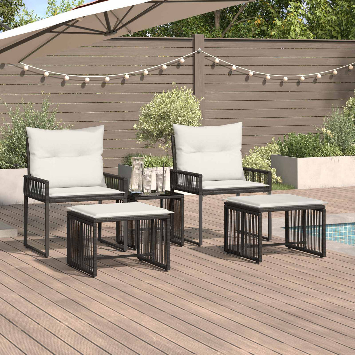 vidaXL Buitenmeubels set 4 pcs Zwart en Crème Wit poly rattan