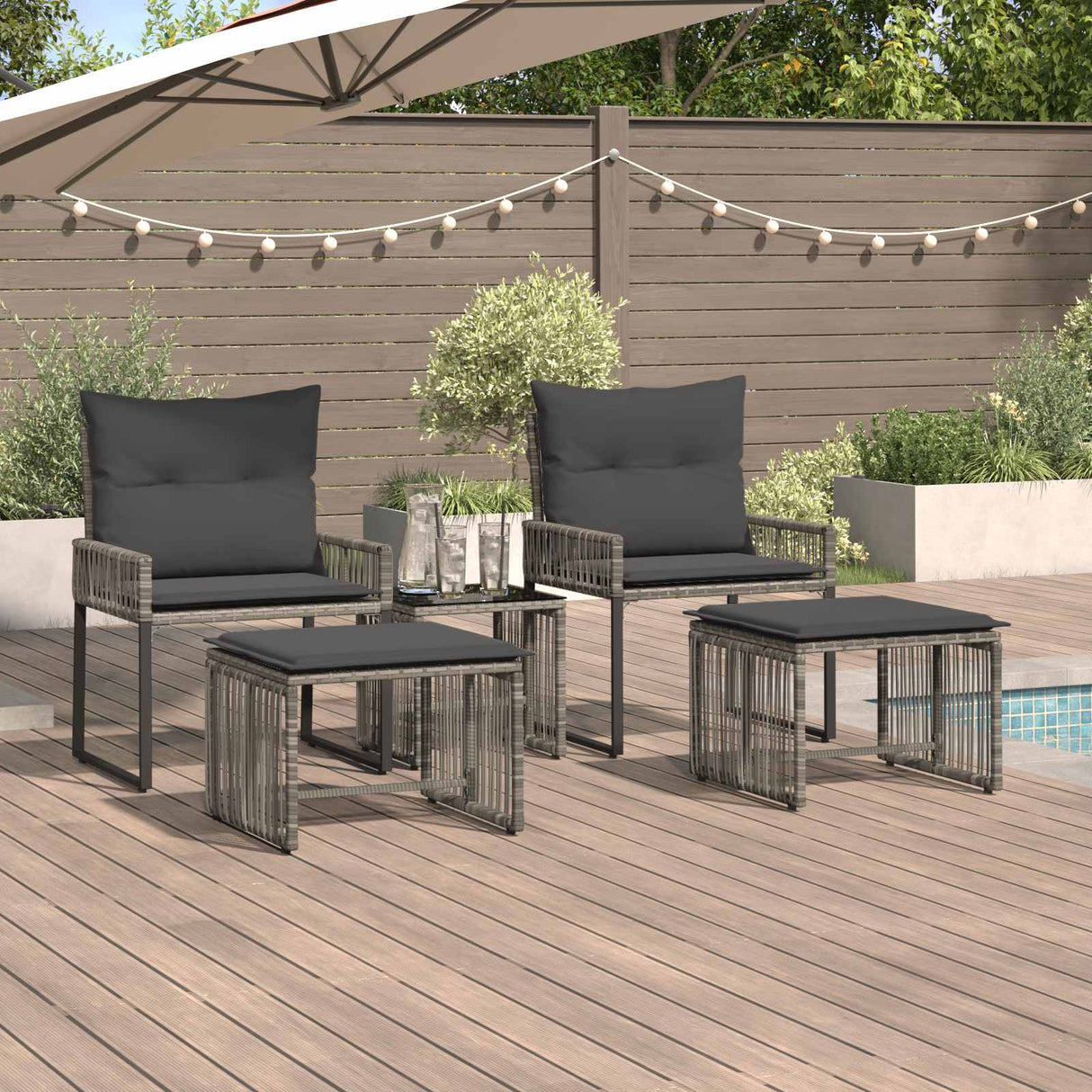 vidaXL Buitenmeubels set 4 pcs Zwart en Crème Wit poly rattan