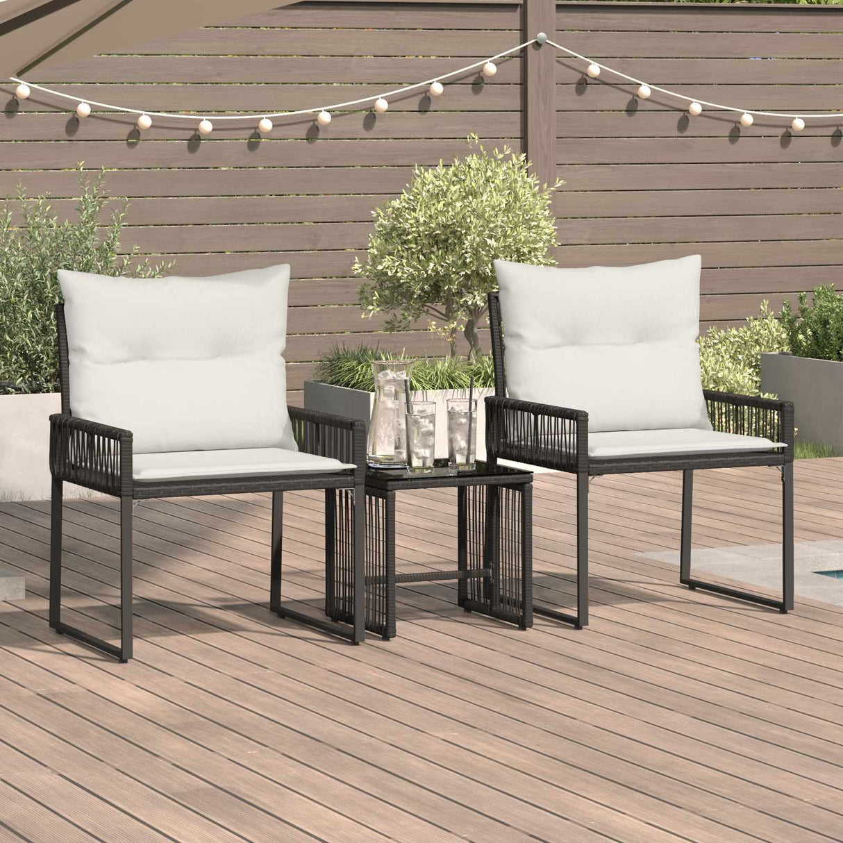 vidaXL Buitenmeubels set 4 pcs Zwart en Crème Wit poly rattan