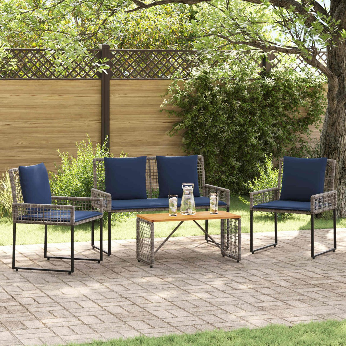 vidaXL Outdoor Lounge Set with Cushions 5 pcs Black and White