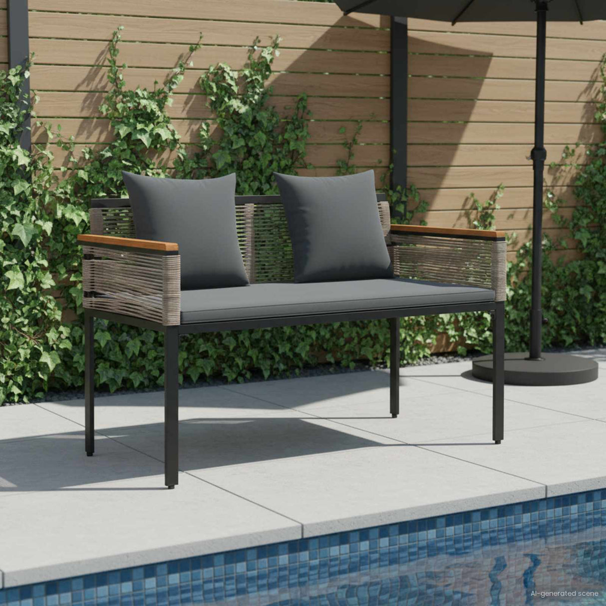 vidaXL Tuinbank met kussen Zwart 117 x 54 x 74.5 cm poly rattan