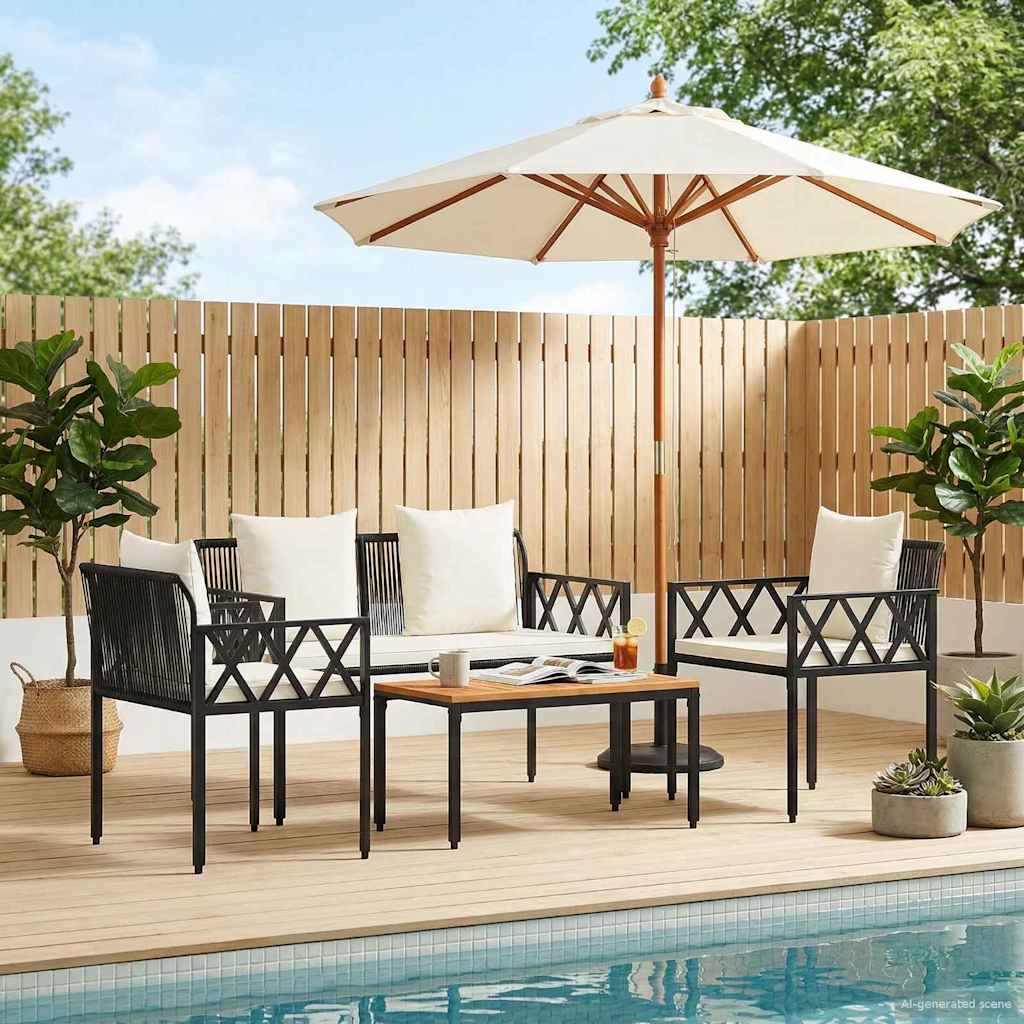 vidaXL 4-piece garden lounge set Black and Cream White poly rattan