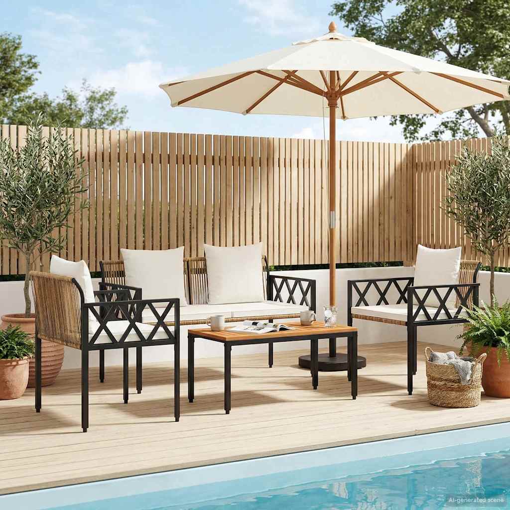 vidaXL 4-piece garden lounge set Black and Cream White poly rattan