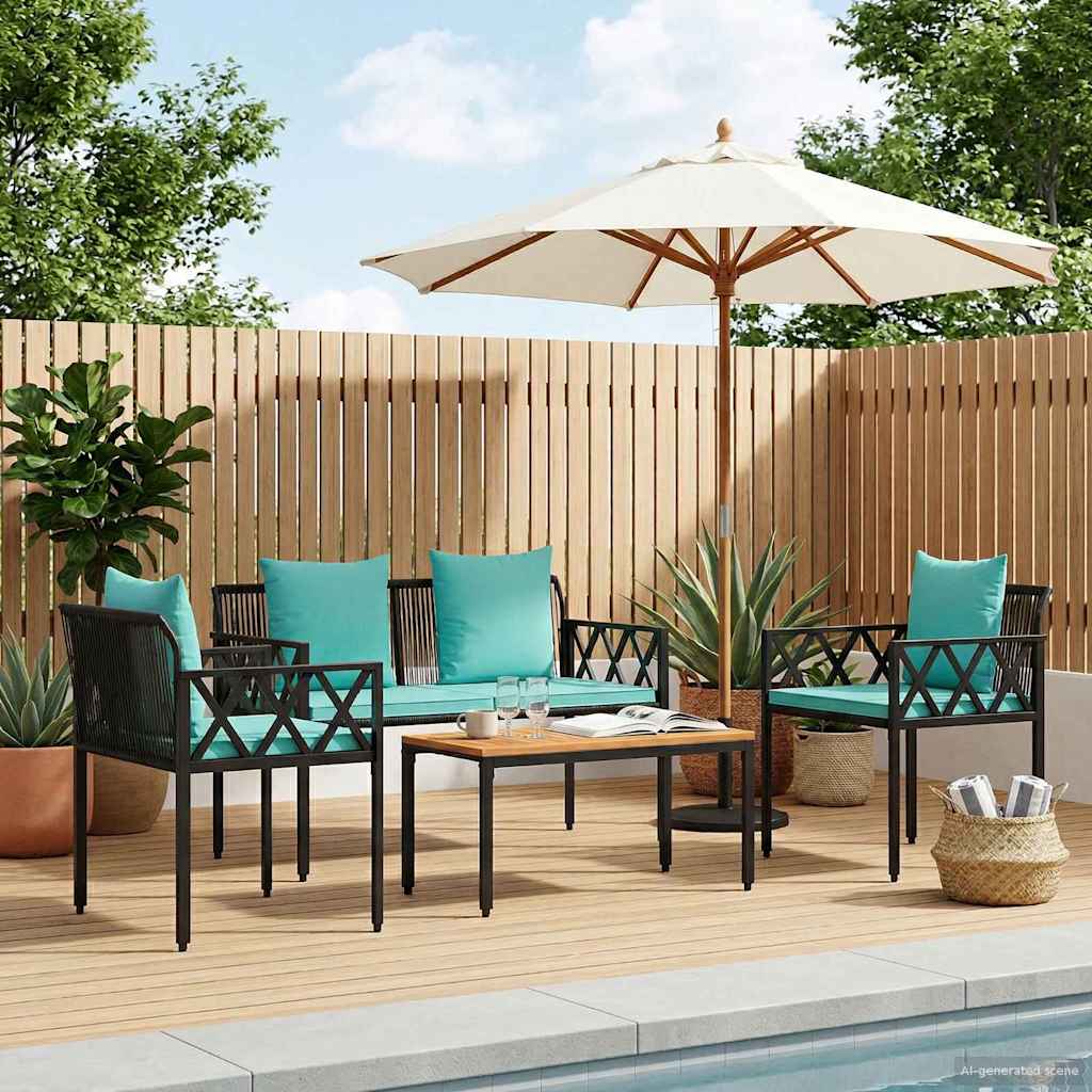 vidaXL 4-piece garden lounge set Black and Cream White poly rattan