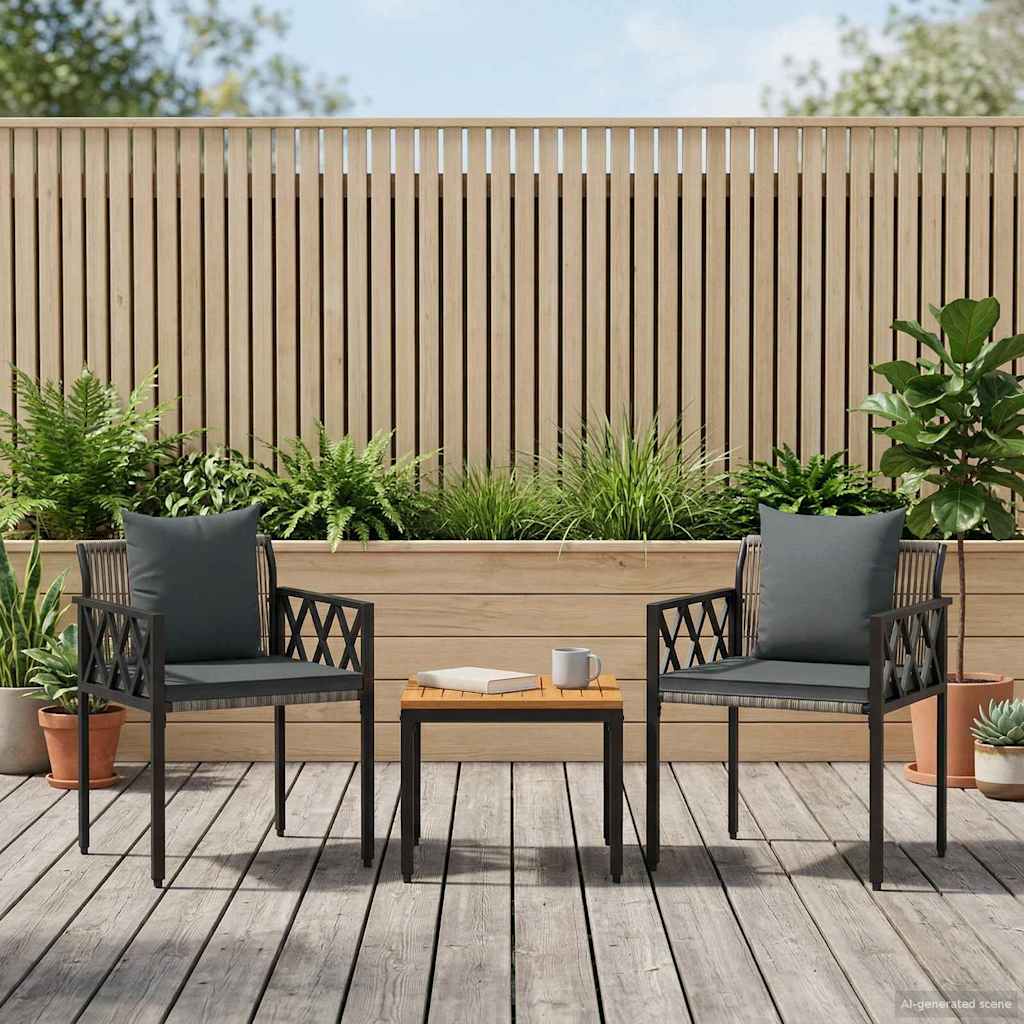 vidaXL 4-piece garden lounge set Black and Cream White poly rattan