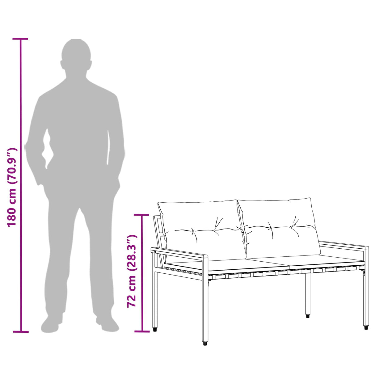 vidaXL Garden Bench 2-Seater 116 x 67.5 x 72 cm poly rattan Cream white