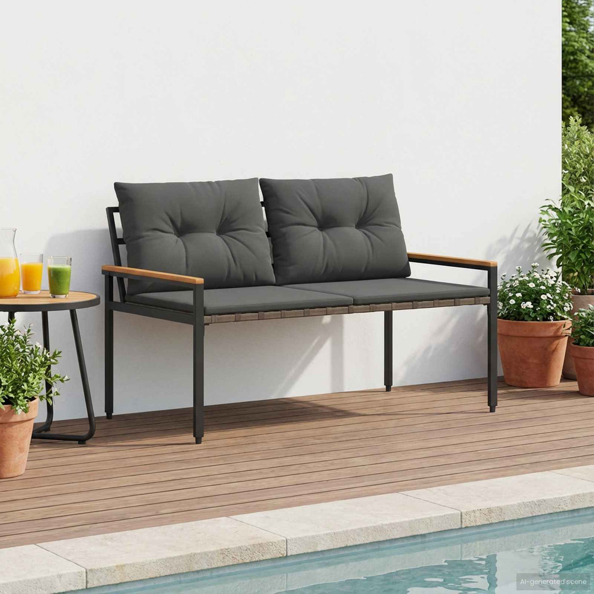 vidaXL Garden Bench 2-Seater 116 x 67.5 x 72 cm poly rattan Cream white