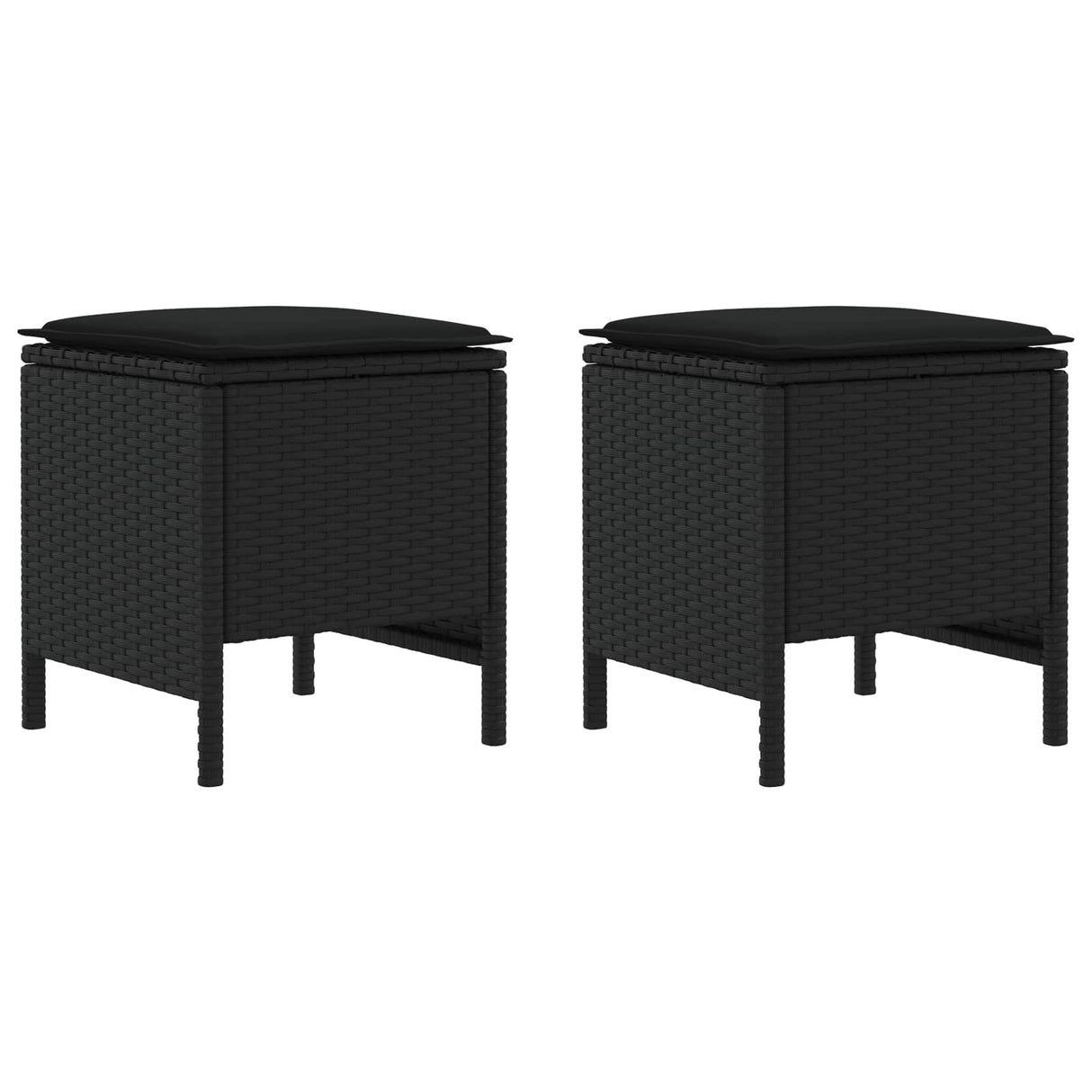 vidaXL Tuin Voetenbank met kussen 2 Stuk Zwart 38 x 38 x 45 cm PE Riet