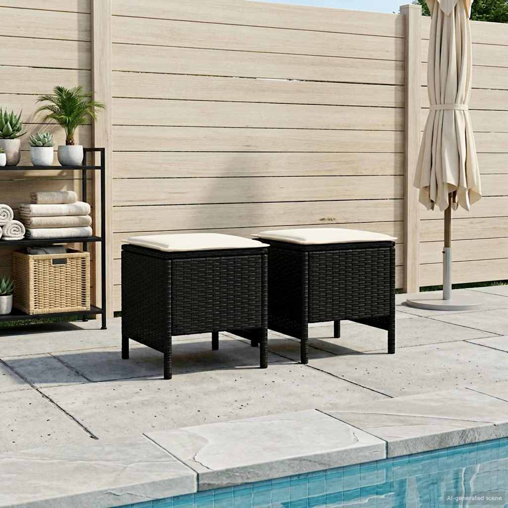 vidaXL Tuin Voetenbank met kussen 2 Stuk Zwart 38 x 38 x 45 cm PE Riet