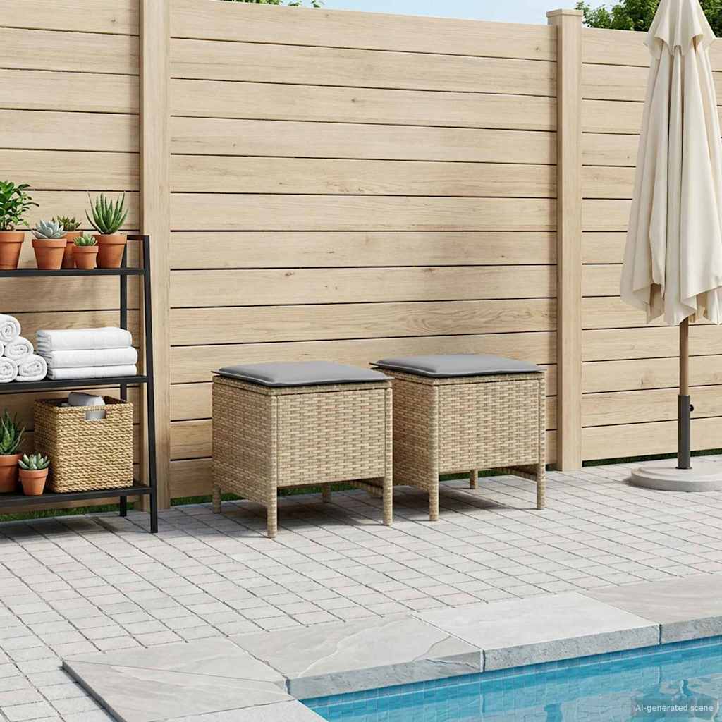 vidaXL Tuin Voetenbank met kussen 2 Stuk Zwart 38 x 38 x 45 cm PE Riet