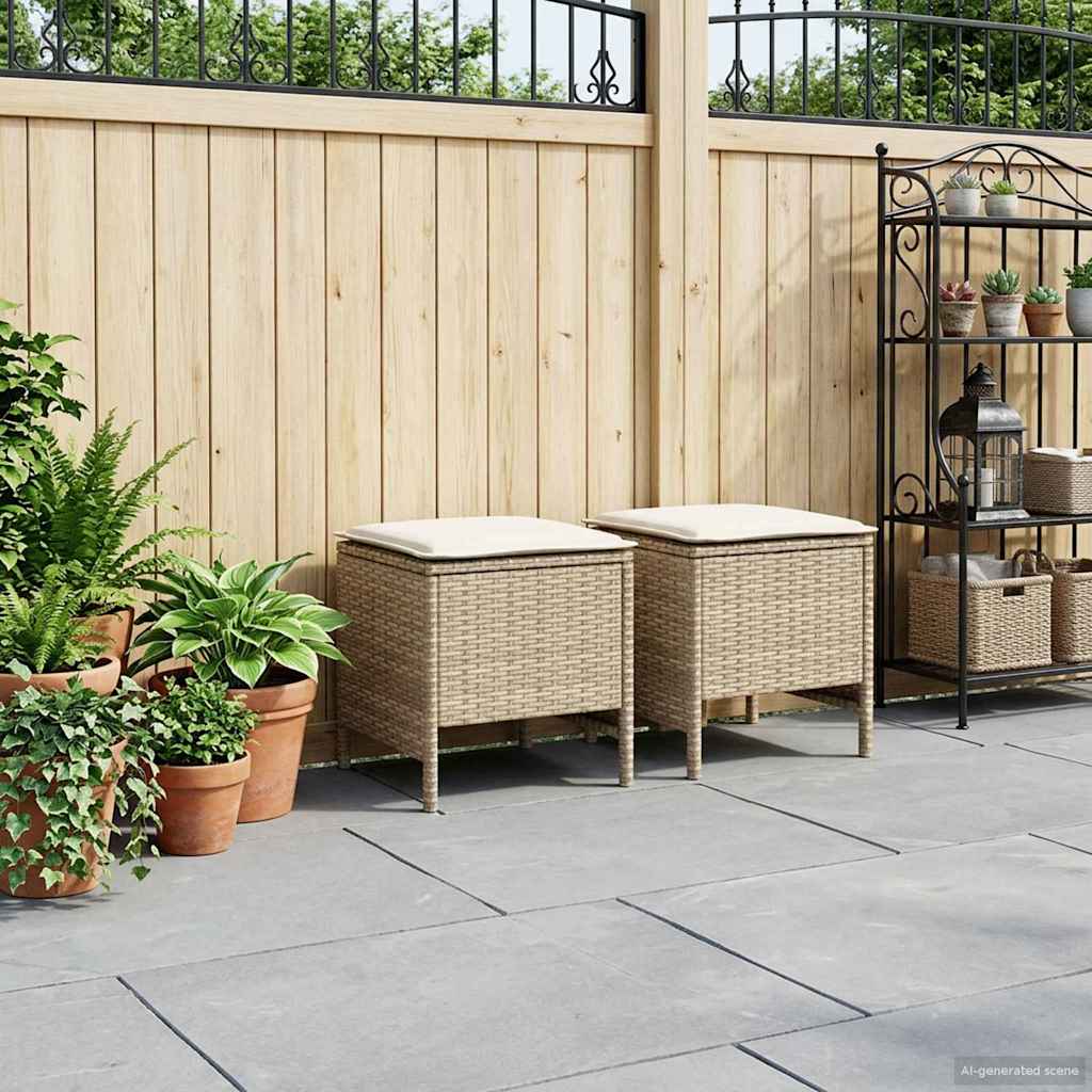 vidaXL Tuin Voetenbank met kussen 2 Stuk Zwart 38 x 38 x 45 cm PE Riet