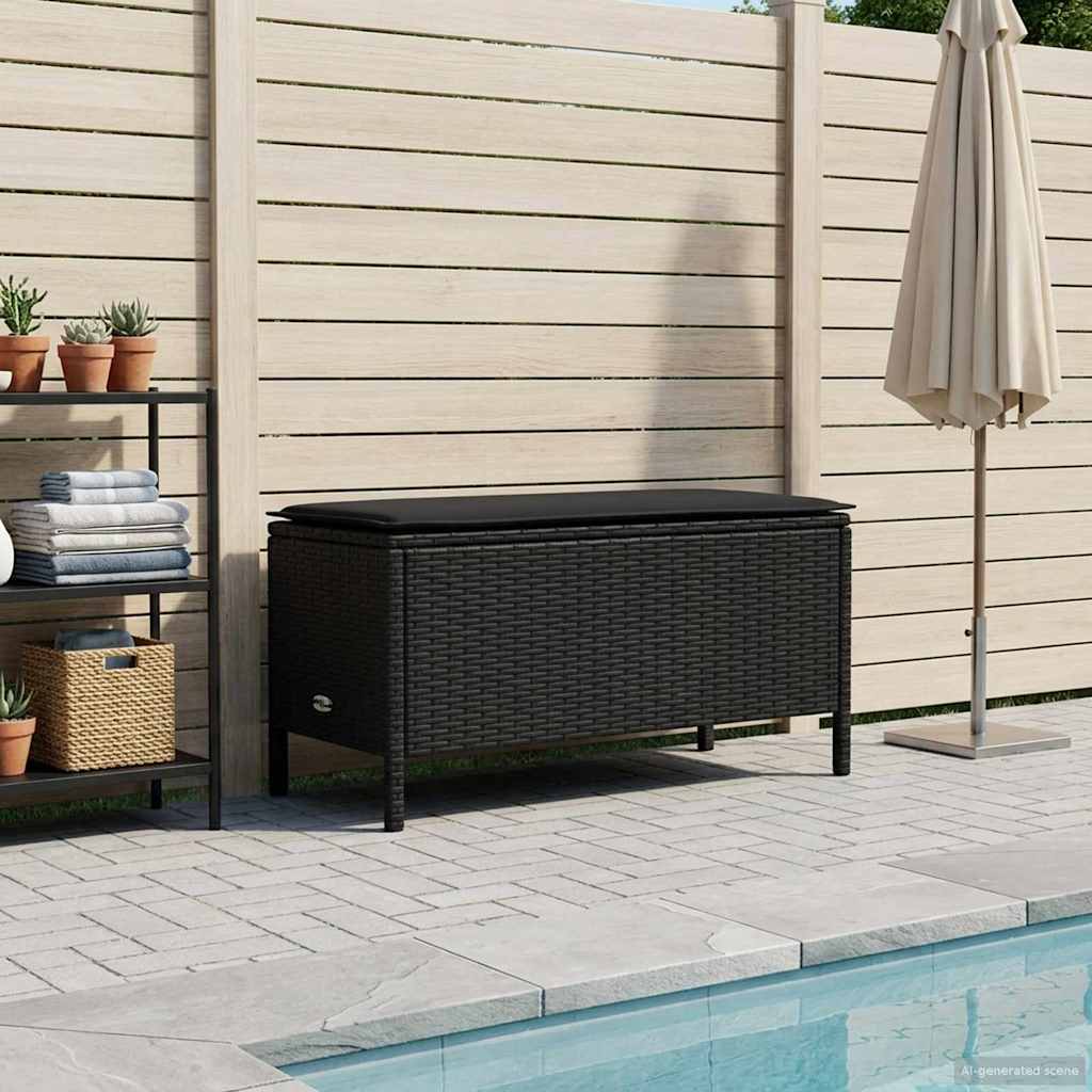 vidaXL Tuin Voetenbank met kussen Zwart 80 x 38 x 45 cm PE Riet