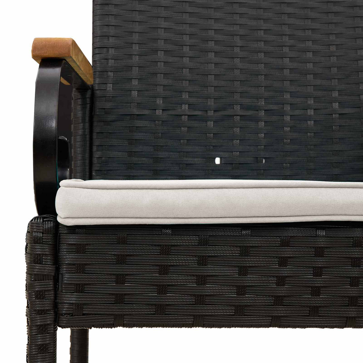 vidaXL Garden Dining Chairs 2 pcs Black and Cream White Poly Rattan and and Acacia Wood