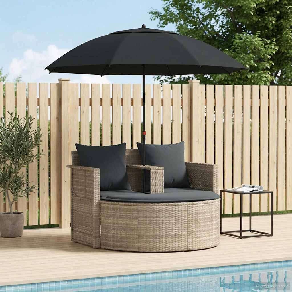 vidaXL Tuinbed met parasol poly rattan bruin