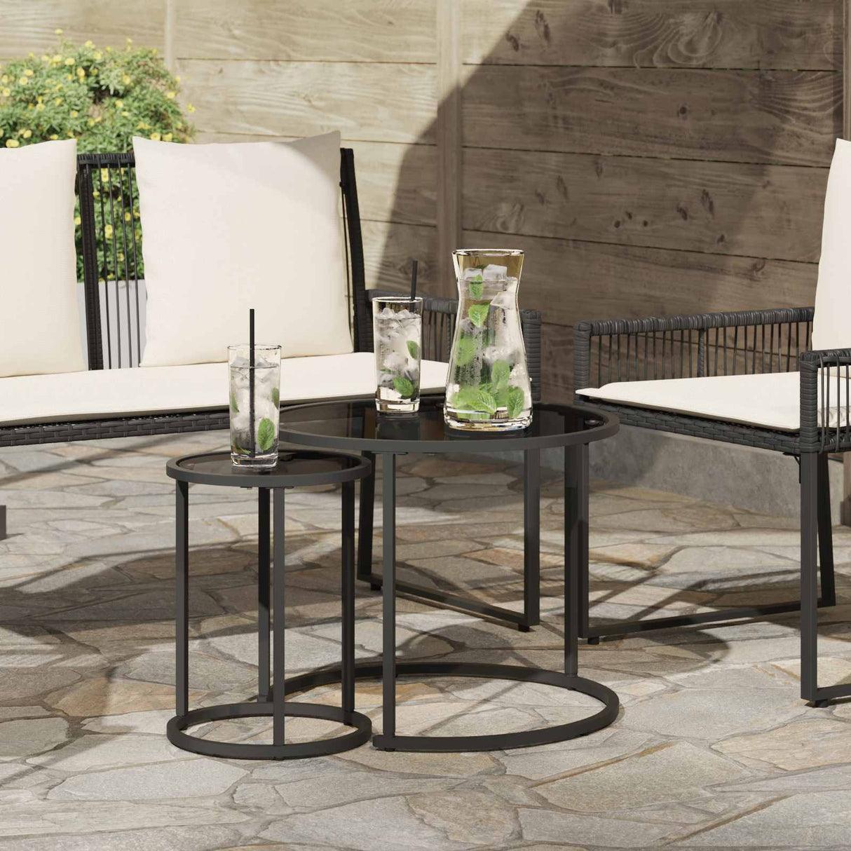 vidaXL Koffietafel Set 2 pcs Naturel en Zwart 55 x 55 x 45 cm
