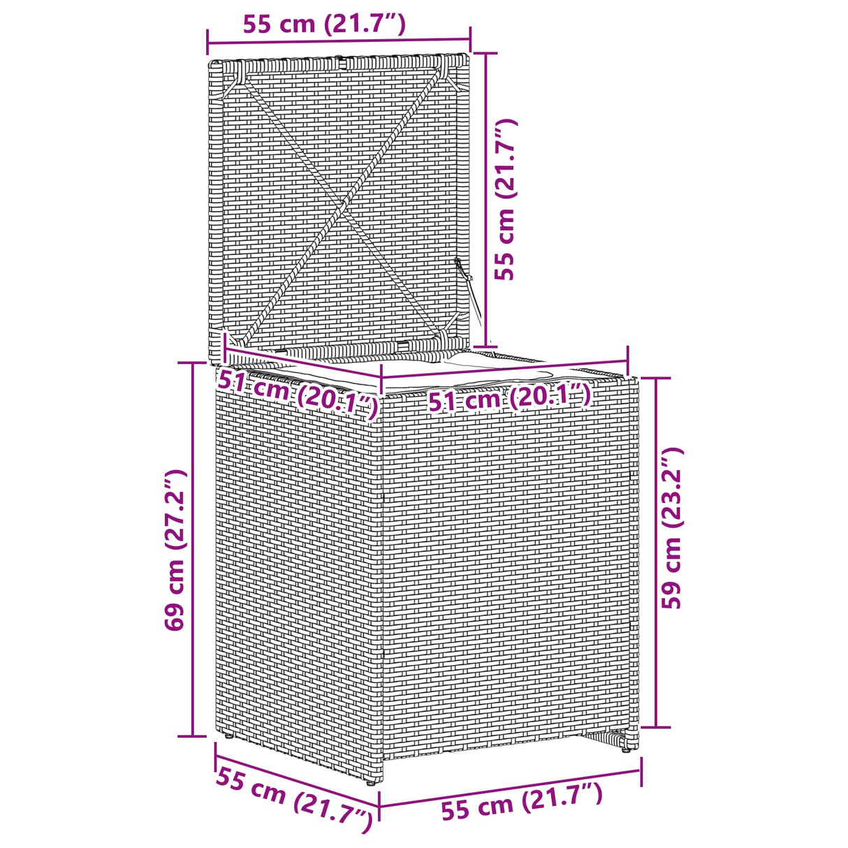 vidaXL Kussenbox 55 x 55 x 69 cm staal