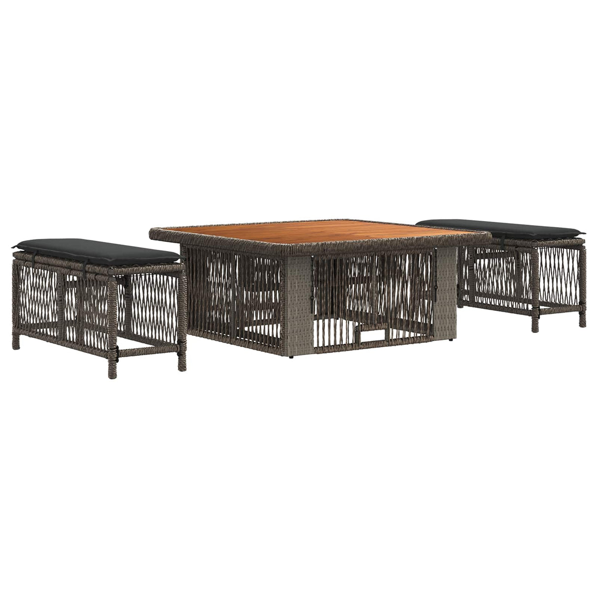 vidaXL Tuin Eettafel Set met kussen 3 pcs Beige en Crème poly rattan