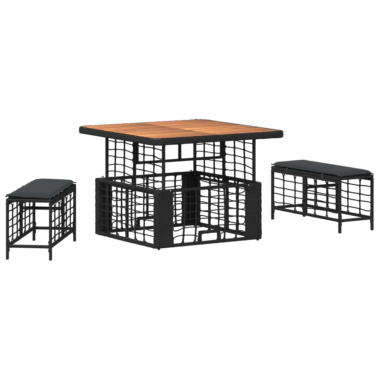 vidaXL Tuin Eettafel Set 3 pcs Zwart en Grijs Poly Riet en Acacia Hout