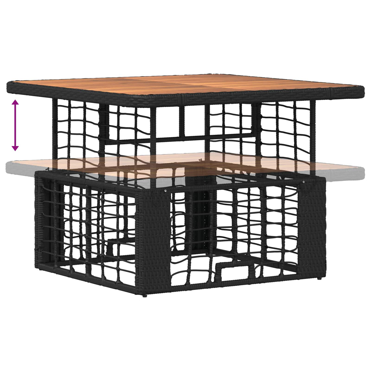 vidaXL Tuin Eettafel Set 3 pcs Zwart en Grijs Poly Riet en Acacia Hout