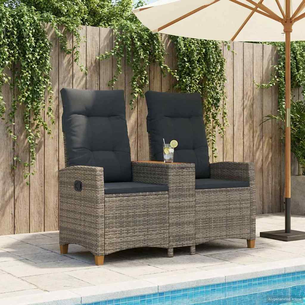 vidaXL Sun Lounger with Table Black 126 x 65 x 112 cm poly rattan