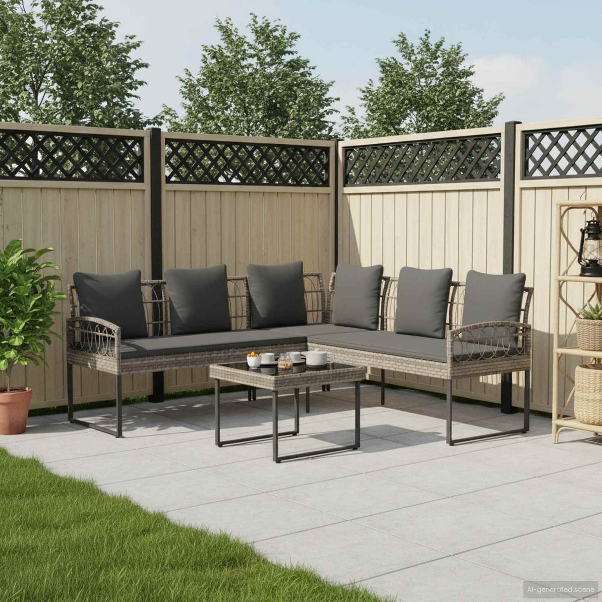 vidaXL Tuinsofa set met kussen 2 pcs Grijs Poly Rattan en Staal