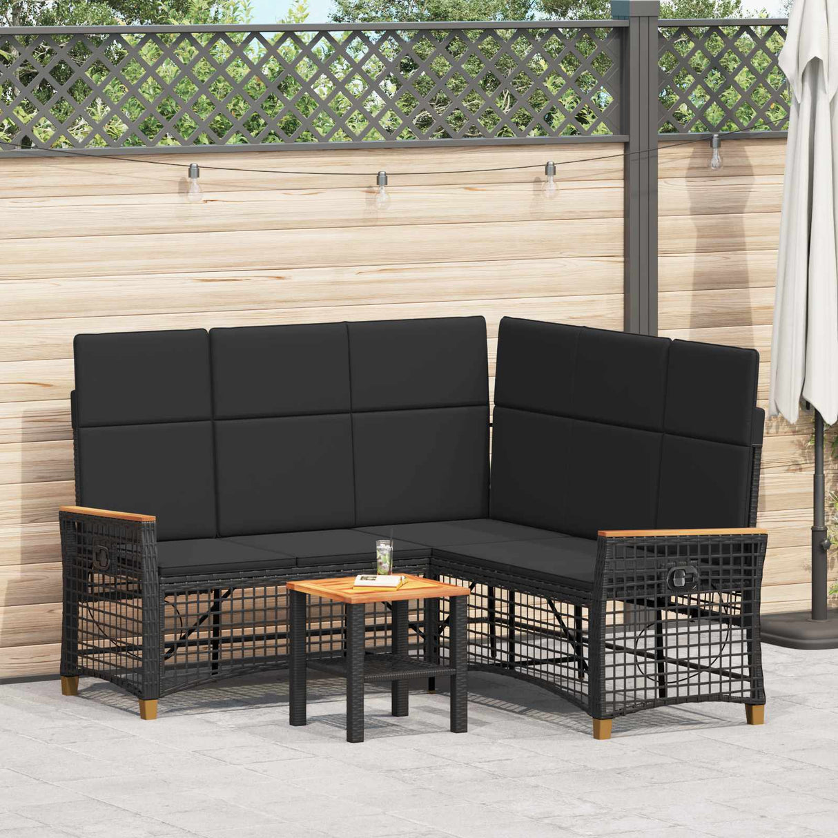 vidaXL Tuin verstelbare bank set Zwart 164 x 164 x 112 cm poly rattan