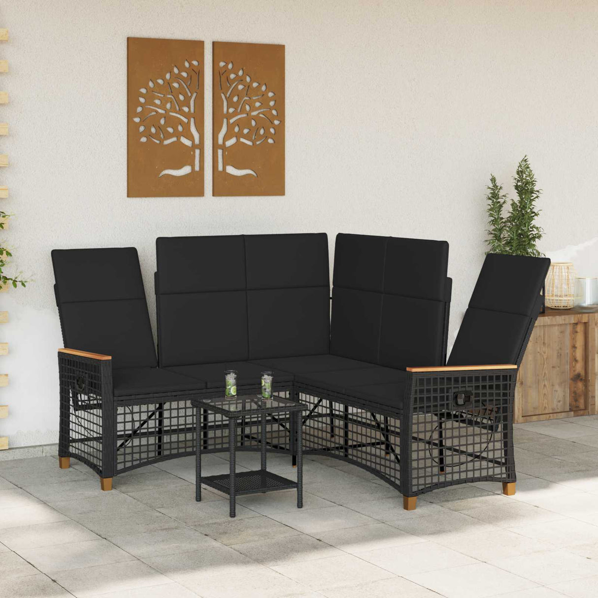 vidaXL Tuin verstelbare bank set Zwart 164 x 164 x 112 cm poly rattan