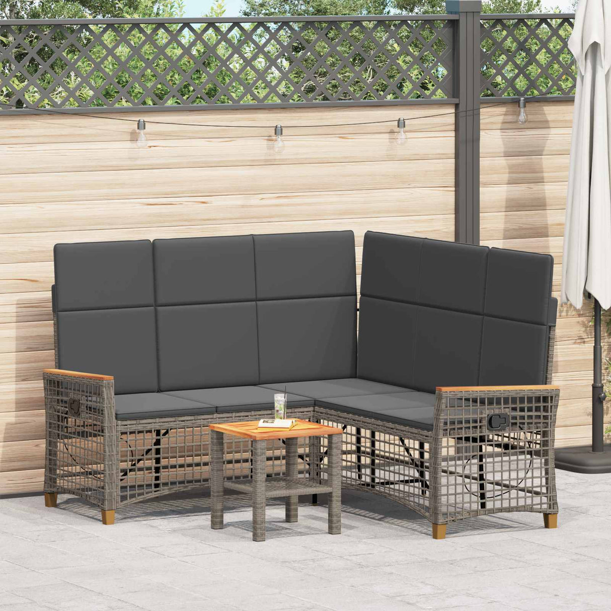 vidaXL Tuin verstelbare bank set Zwart 164 x 164 x 112 cm poly rattan