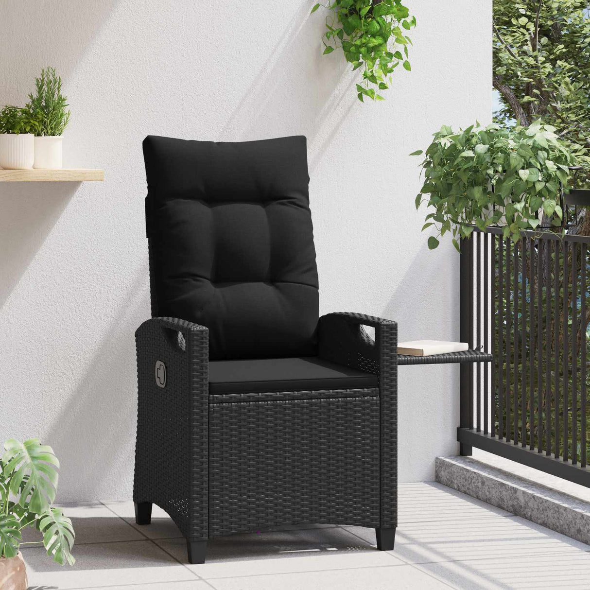 vidaXL Ligstoel voor Tuin Zwart 56 x 60 x 112 cm poly rattan
