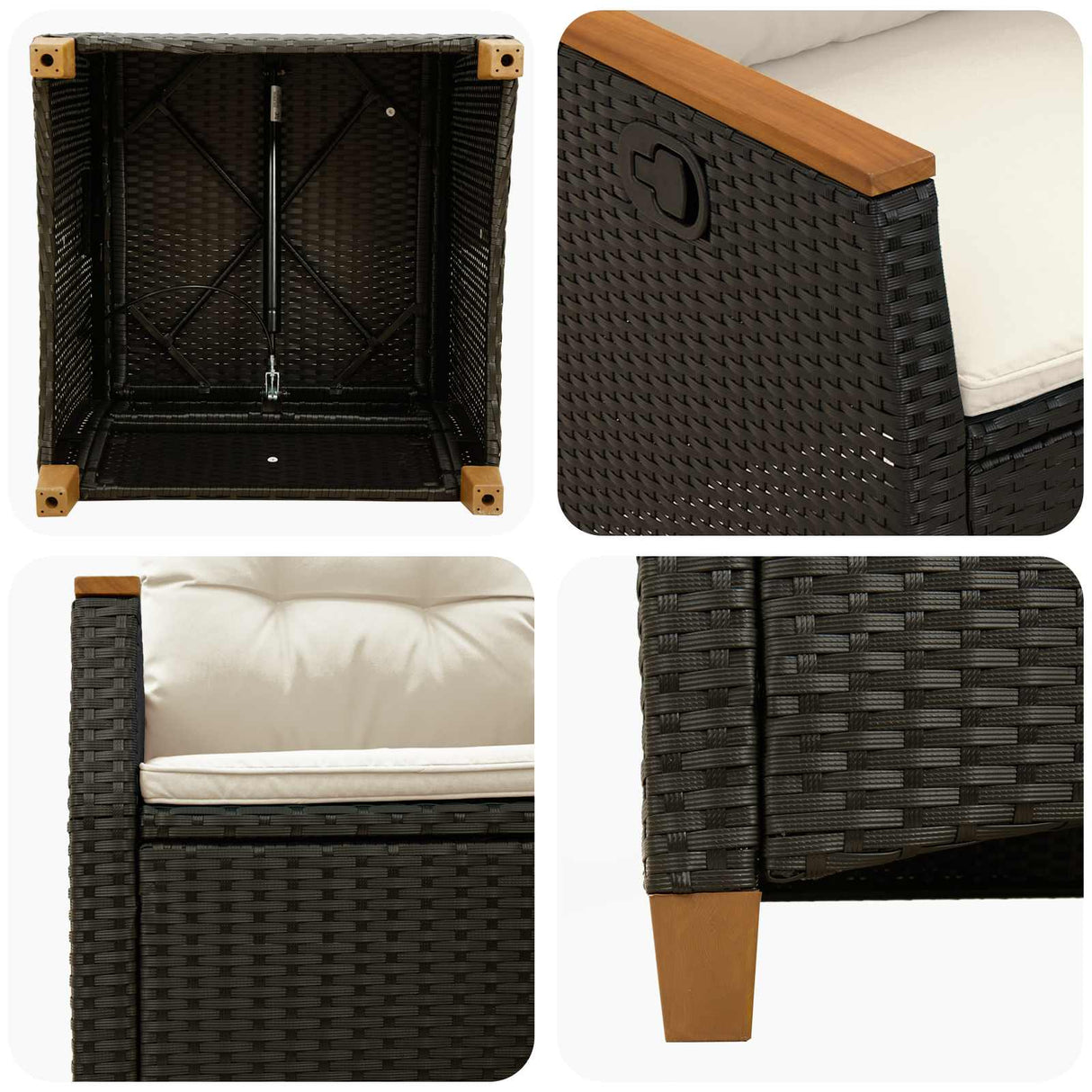 vidaXL Garden Reclining Chair with Cushion Black and Cream 64 x 57.5 x 112 cm