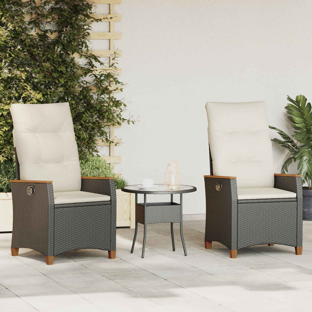 vidaXL Garden Reclining Chair with Cushion Black and Cream 64 x 57.5 x 112 cm