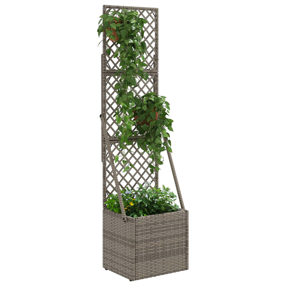 vidaXL Tuinplanter met Trellis Grijs 35 x 30 x 135 cm poly rattan