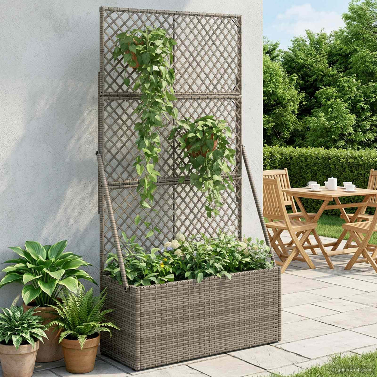 vidaXL Tuinplanter met Trellis Grijs 35 x 30 x 135 cm poly rattan