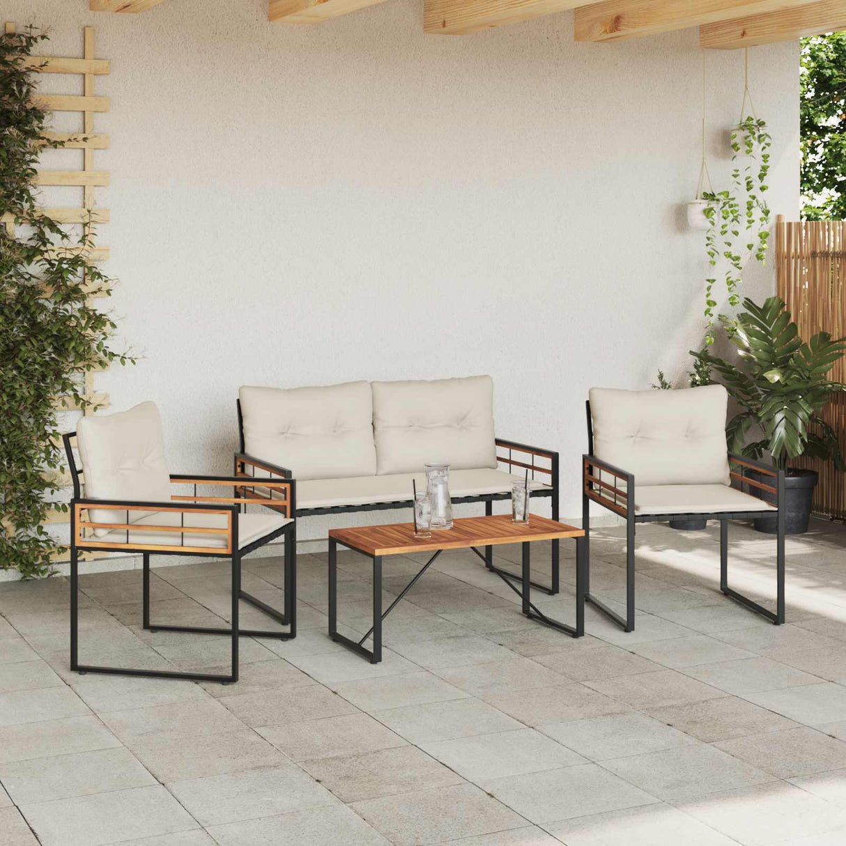 vidaXL Buitenmeubels set met kussen 4 pcs Crème