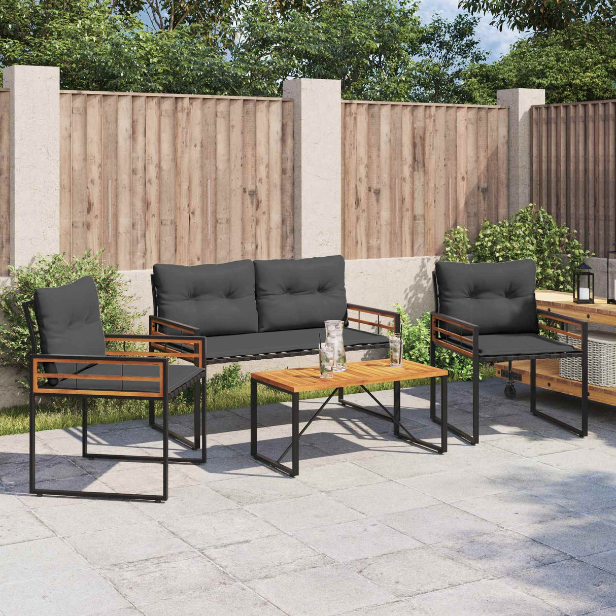 vidaXL Buitenmeubels set met kussen 4 pcs Crème