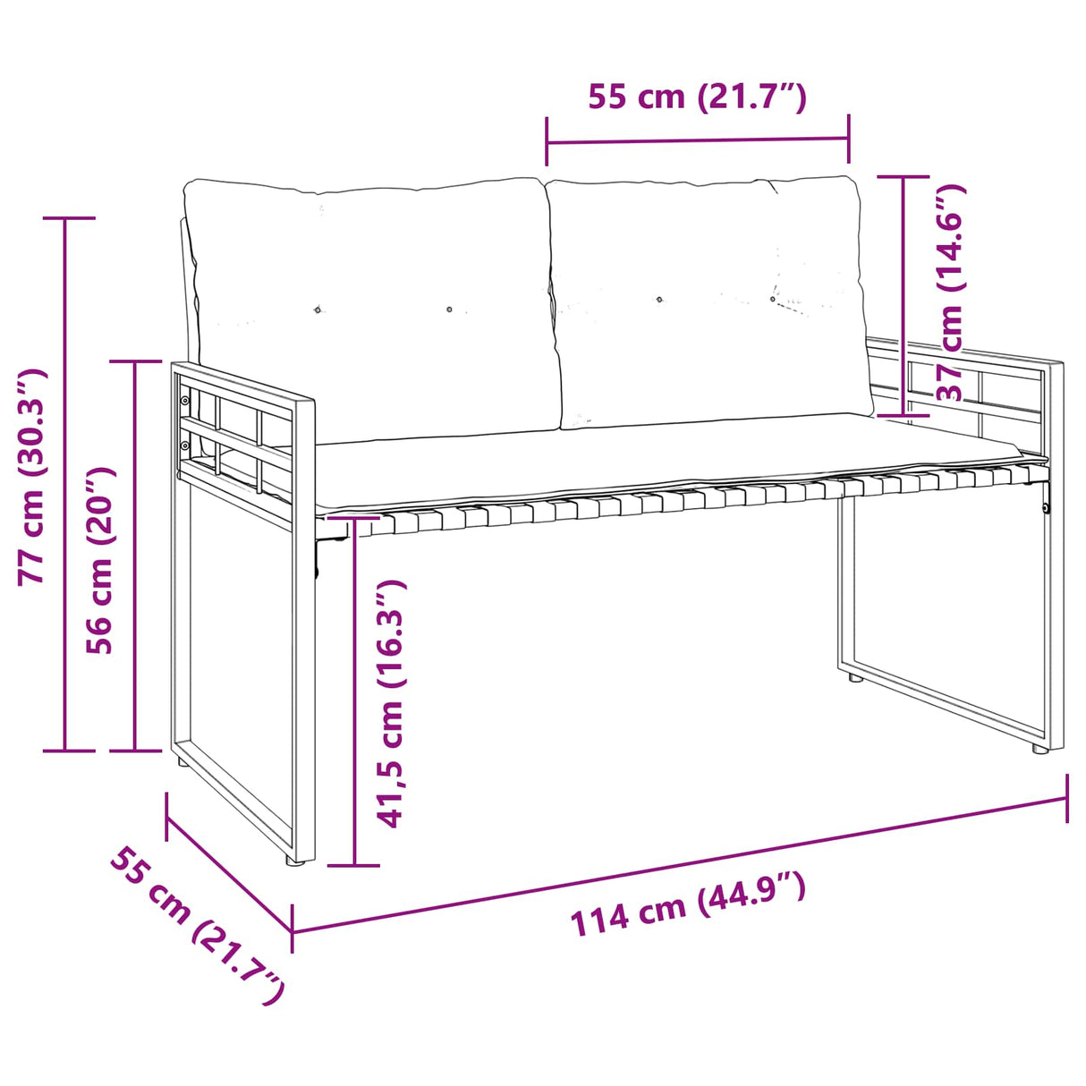 vidaXL Houten Laagbank met kussen Effen Crème 114 x 55 x 77 cm