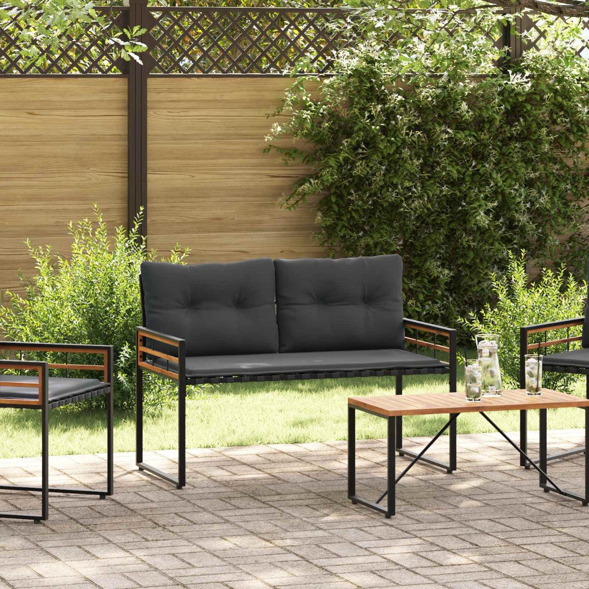 vidaXL Houten Laagbank met kussen Effen Crème 114 x 55 x 77 cm