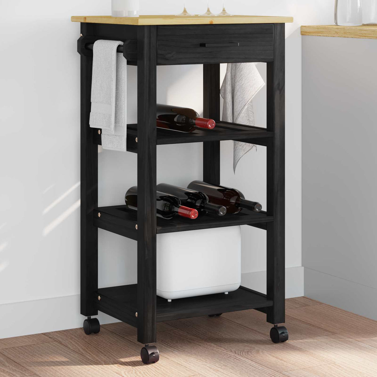 vidaXL Keukentrolley MONZA 48x40x88,5 cm massief grenenhout