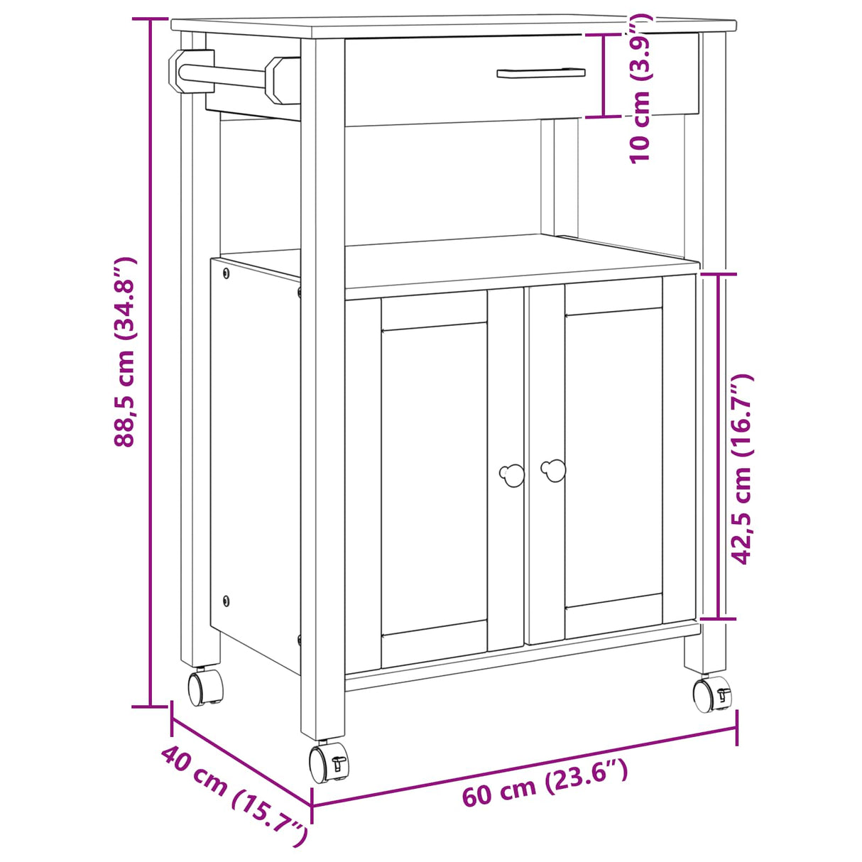 vidaXL Keukentrolley MONZA 60x40x88,5 cm massief grenenhout