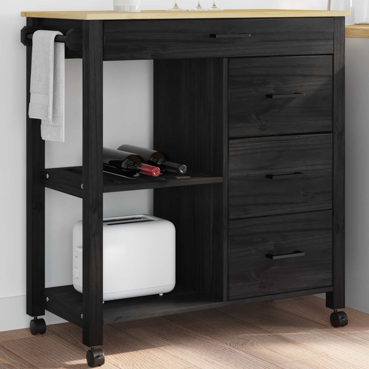 vidaXL Keukentrolley MONZA 84x40x88,5 cm massief grenenhout