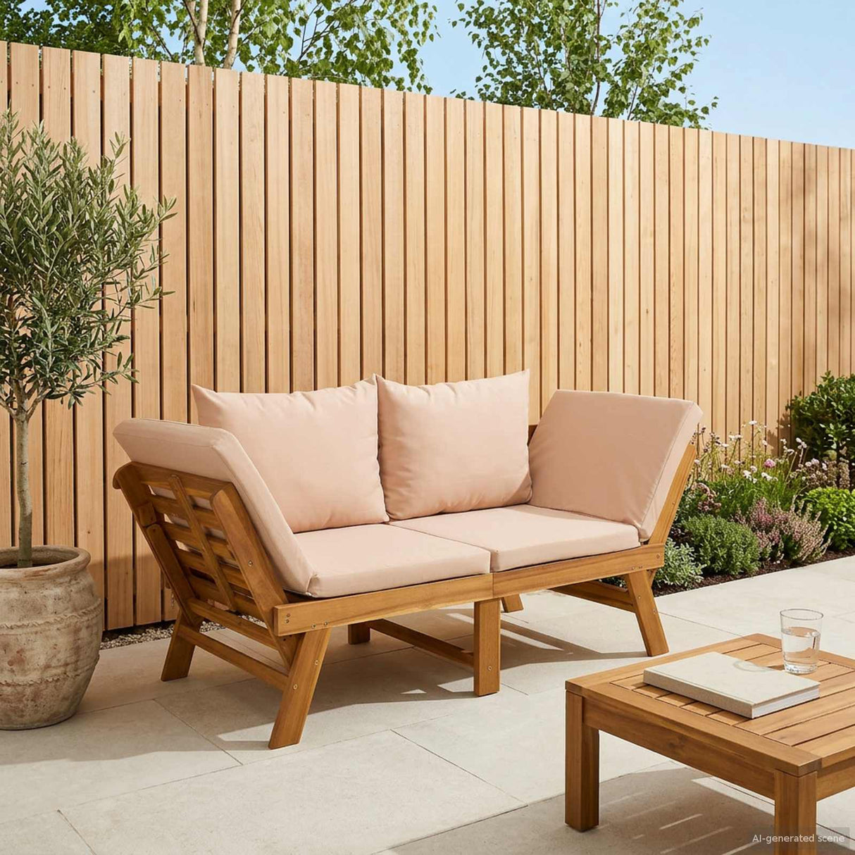 vidaXL 3-in-1 Tuinbank met Kussens Massief Acacia Hout Naturel