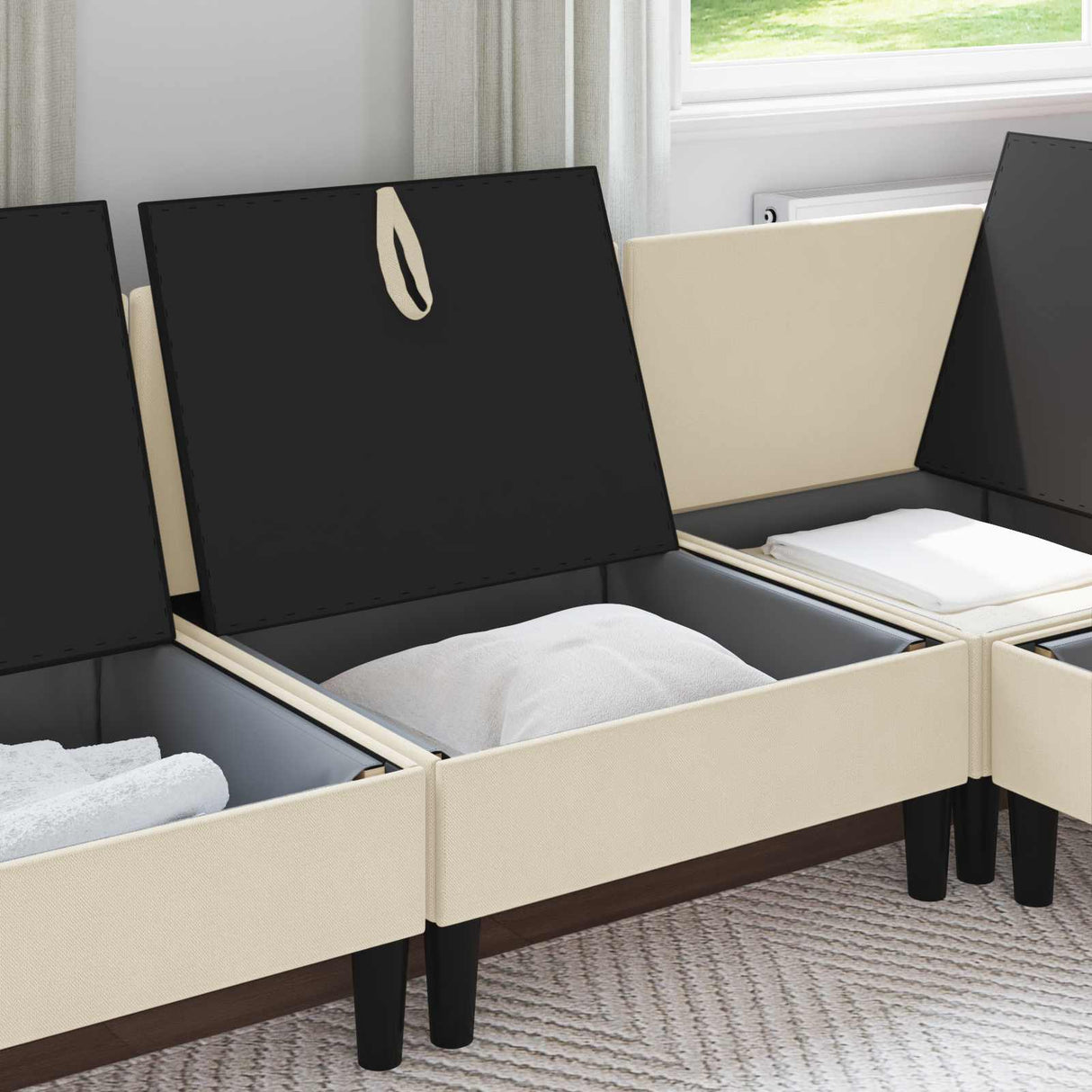 vidaXL Hoek Sofa met Opbergruimte Crèmekleurig Fluweel