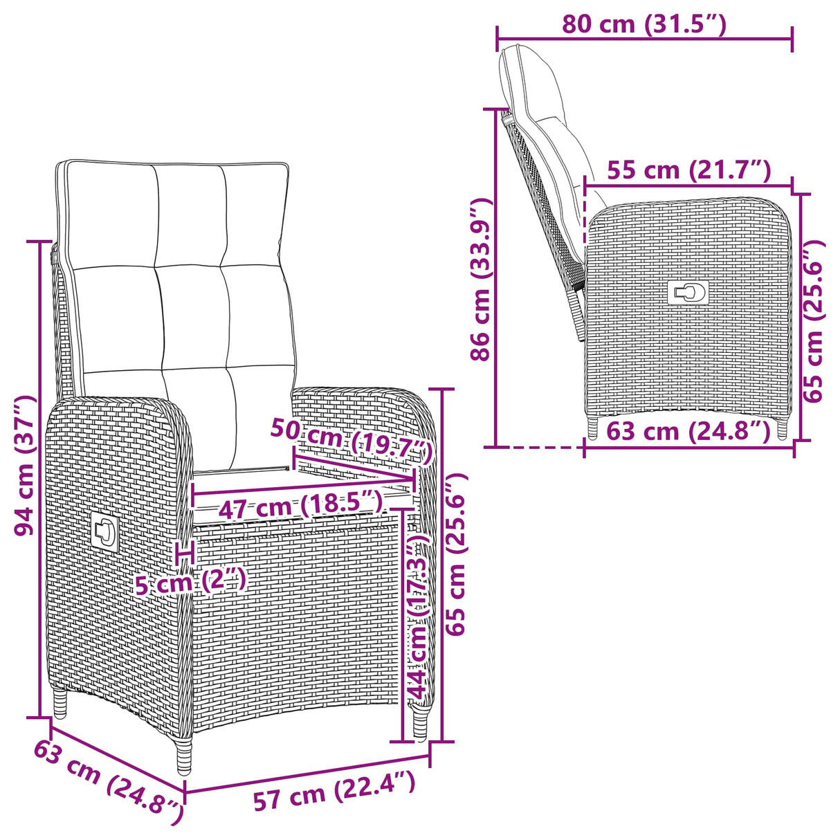 vidaXL Ligstoel voor Tuin Zwart poly rattan
