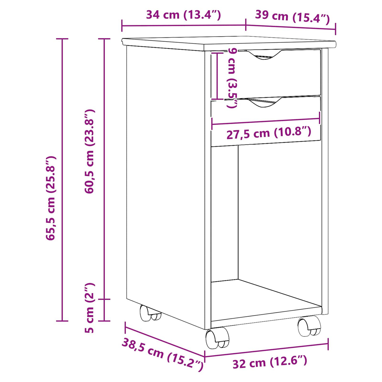 vidaXL Rollende kast HoningBruin 34 x 39 x 65,5 cm Massief grenenhout