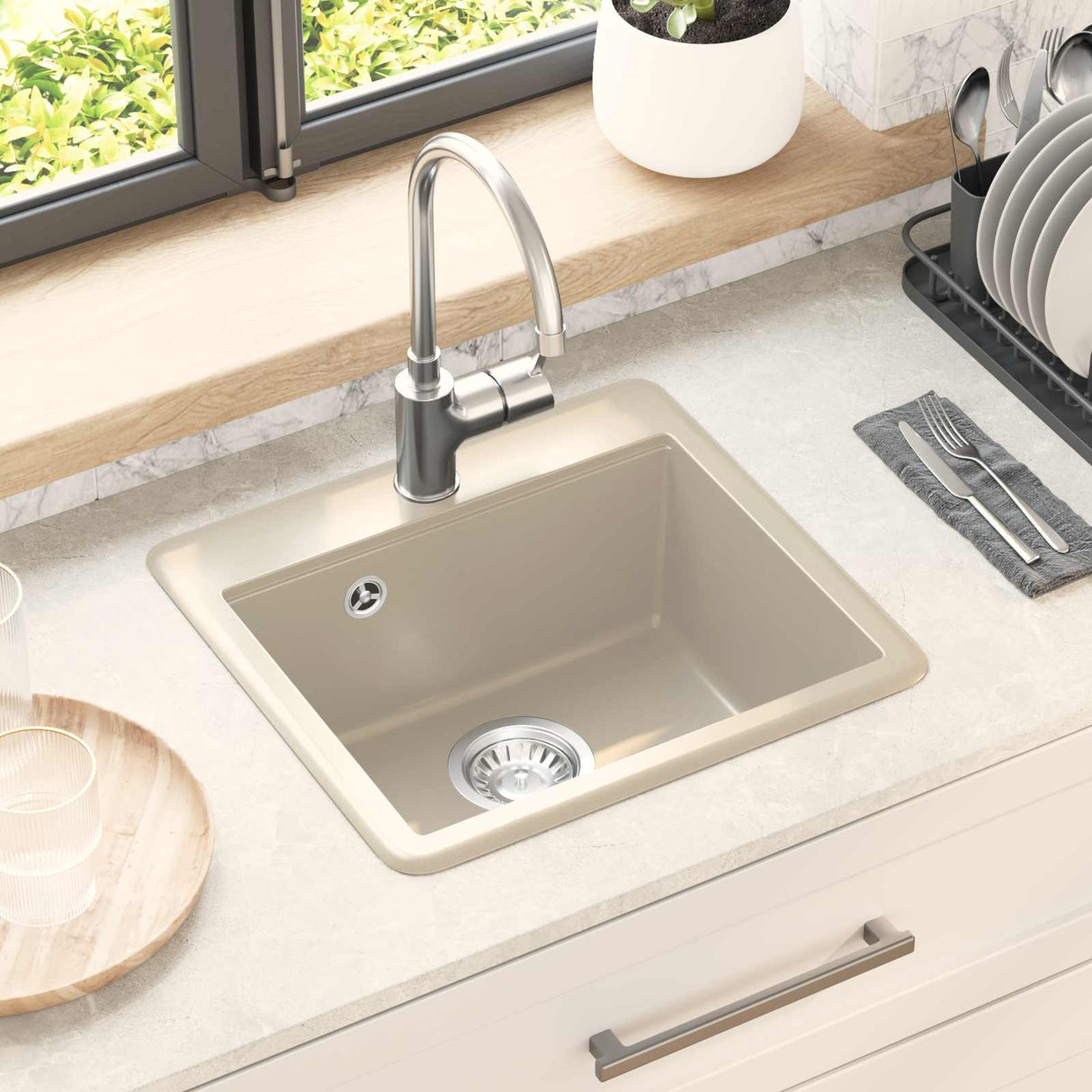 vidaXL Wasbak Zwart 470 x 440 mm Graniet